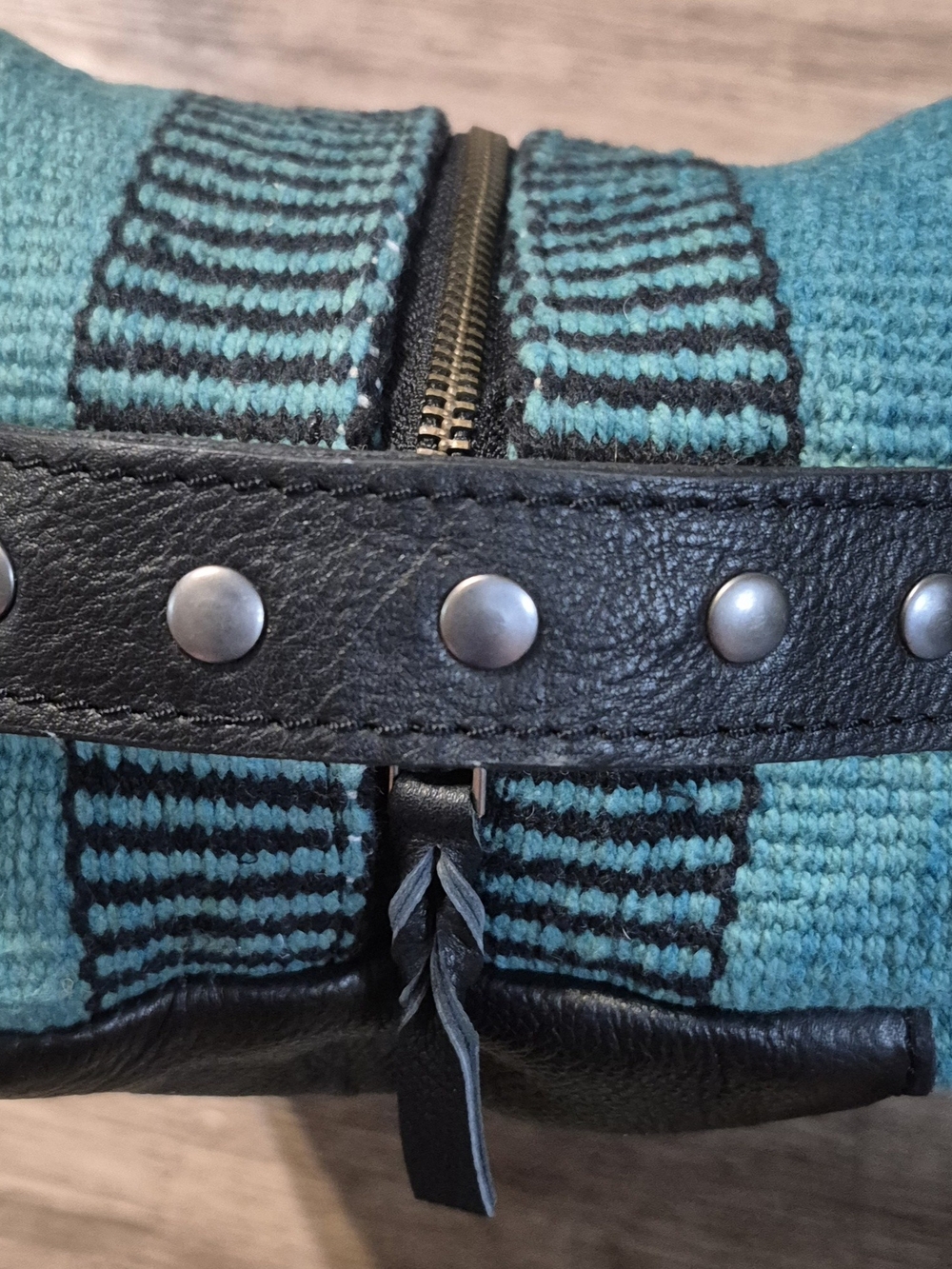 Cheekys Diddy Turquoise Striped Woven Travel Bag with Zipper